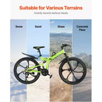 Bicicleta de montaña plegable de 26 pulgadas con suspensión total, transmisión de 21 velocidades, frenos de disco y cuadro de acero de alto carbono para hombres y mujeres adultos