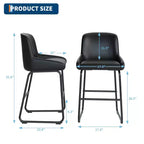 Counter Height Bar Stools Set of 4, PU Leather Barstools with Back and Footrest, Modern Industrial Metal Frame Armless Bar Chairs for Kitchen Island