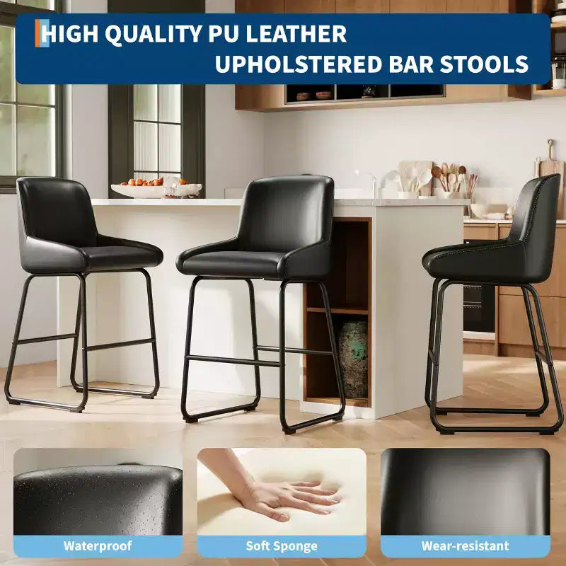 Counter Height Bar Stools Set of 4, PU Leather Barstools with Back and Footrest, Modern Industrial Metal Frame Armless Bar Chairs for Kitchen Island