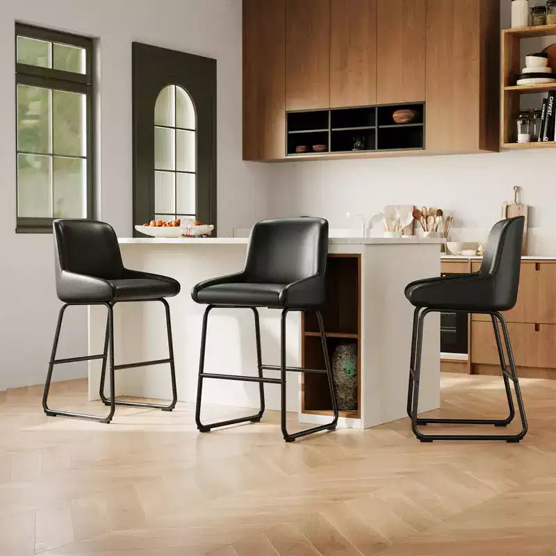 Counter Height Bar Stools Set of 4, PU Leather Barstools with Back and Footrest, Modern Industrial Metal Frame Armless Bar Chairs for Kitchen Island