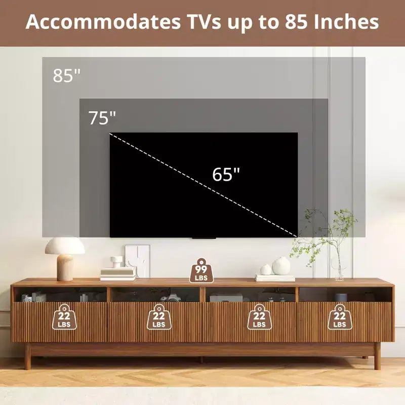 Modern TV Stand For TVs Up to 85, Wooden Entertainment Center with 4 Drawers, Fluted Media Console Table for Bedroom, Living Room