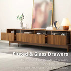 Modern TV Stand For TVs Up to 85, Wooden Entertainment Center with 4 Drawers, Fluted Media Console Table for Bedroom, Living Room