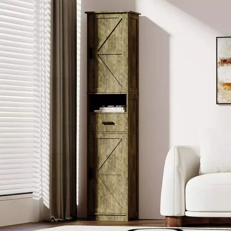 69 Bathroom Cabinet, Modern Floor Tall Cabinet with 1 Drawer, 2 Doors and Adjustable Shelves, Narrow Storage Cabinet for Home, Kitchen