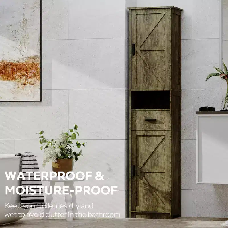 69 Bathroom Cabinet, Modern Floor Tall Cabinet with 1 Drawer, 2 Doors and Adjustable Shelves, Narrow Storage Cabinet for Home, Kitchen