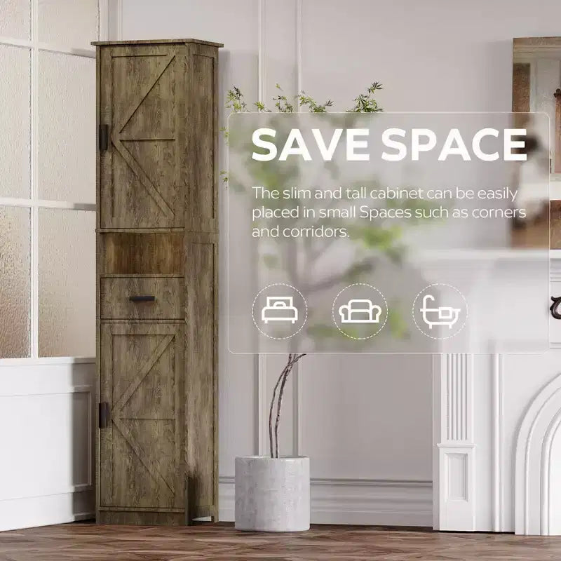 69 Bathroom Cabinet, Modern Floor Tall Cabinet with 1 Drawer, 2 Doors and Adjustable Shelves, Narrow Storage Cabinet for Home, Kitchen