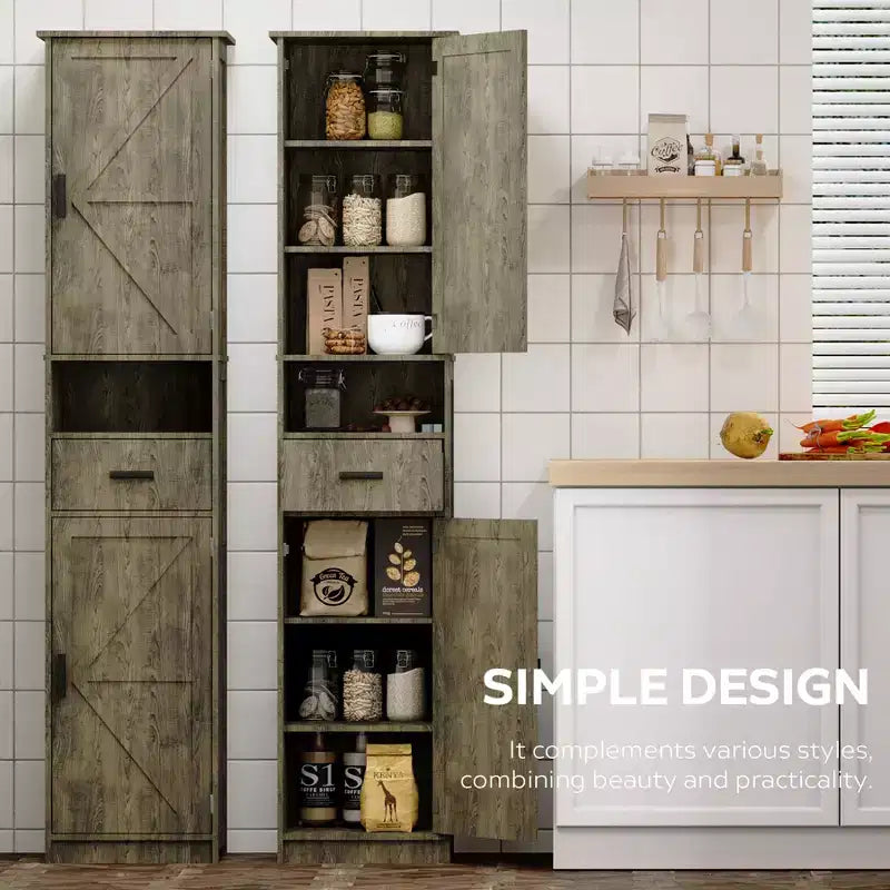 69 Bathroom Cabinet, Modern Floor Tall Cabinet with 1 Drawer, 2 Doors and Adjustable Shelves, Narrow Storage Cabinet for Home, Kitchen