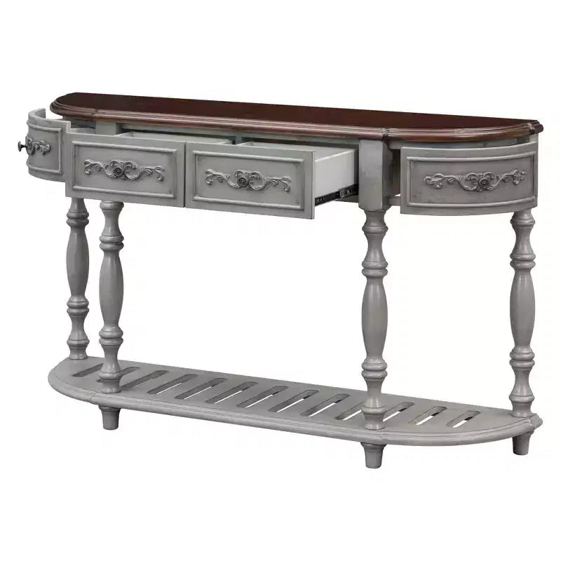 TUYOHW 52 Classic Curved Console Table with 4 Drawers and Lower Shelf,Solid Wood Entryway Table with Ample Storage for Hallway,Living Room