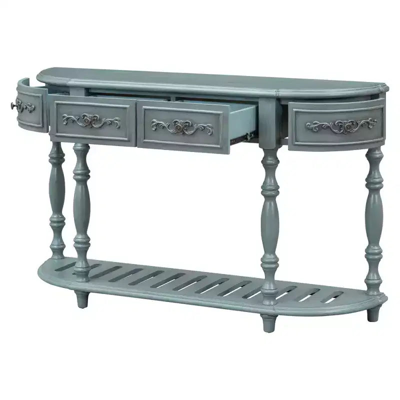 TUYOHW 52 Classic Curved Console Table with 4 Drawers and Lower Shelf,Solid Wood Entryway Table with Ample Storage for Hallway,Living Room