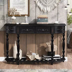 TUYOHW 52 Classic Curved Console Table with 4 Drawers and Lower Shelf,Solid Wood Entryway Table with Ample Storage for Hallway,Living Room
