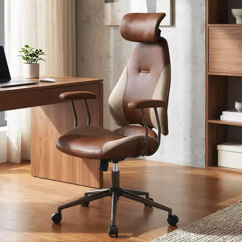 Silla de oficina ergonómica Costway con reposacabezas 2D, respaldo reclinable y ruedas, silla gaming azul/marrón y beige/gris y azul