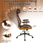 Silla de oficina ergonómica Costway con reposacabezas 2D, respaldo reclinable y ruedas, silla gaming azul/marrón y beige/gris y azul