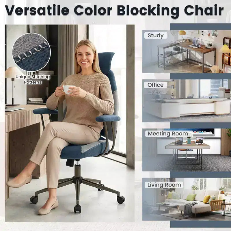 Silla de oficina ergonómica Costway con reposacabezas 2D, respaldo reclinable y ruedas, silla gaming azul/marrón y beige/gris y azul