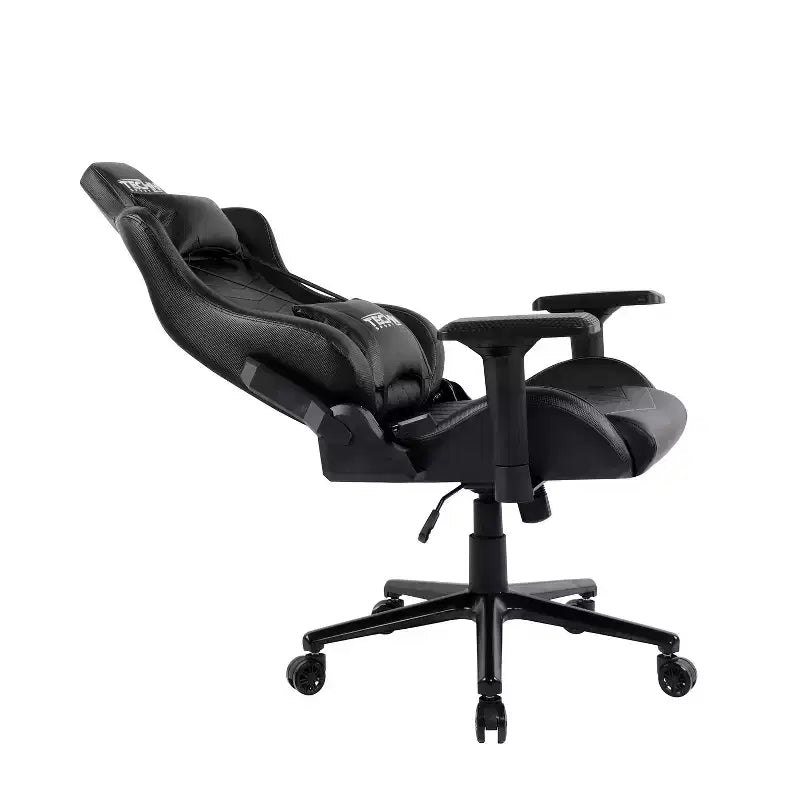 TUYOHW Silla ergonómica ajustable para juegos, silla de oficina giratoria 360° con almohada para cabeza y lumbar, silla reclinable 90-150 para oficina y hogar, 136 kg máx., negra