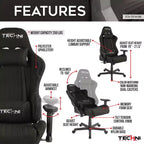 TUYOHW Silla de juego ergonómica ajustable, giratoria 360°, con cojín lumbar y para la cabeza, reclinable de 90 a 150 grados para oficina y hogar, 113 kg máx., color negro