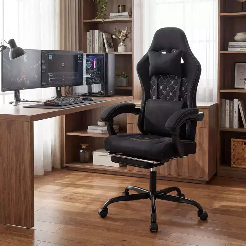 Silla de Ordenador Costway Regulable en Altura con Reposacabezas, Soporte Lumbar, Reposabrazos de Enlace Negro/Gris