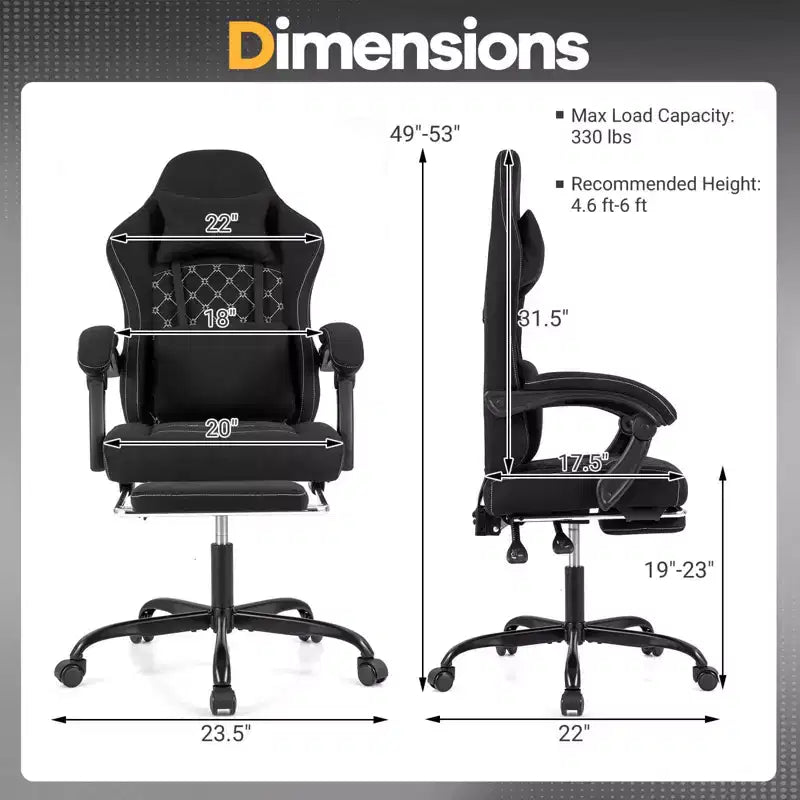 Silla de Ordenador Costway Regulable en Altura con Reposacabezas, Soporte Lumbar, Reposabrazos de Enlace Negro/Gris