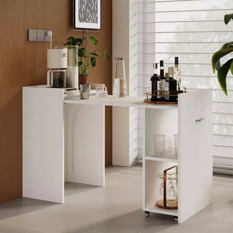 50 Folding Dining Table with 10 Storage Cabinet, Extendable Drop Leaf with 2-Tier Shelves and 4 Wheels, Multi-Functional Home Office Desk