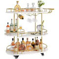 2023 Rotating Serving Cart, Metal & Wood Material, Gold, for Home & Party Use