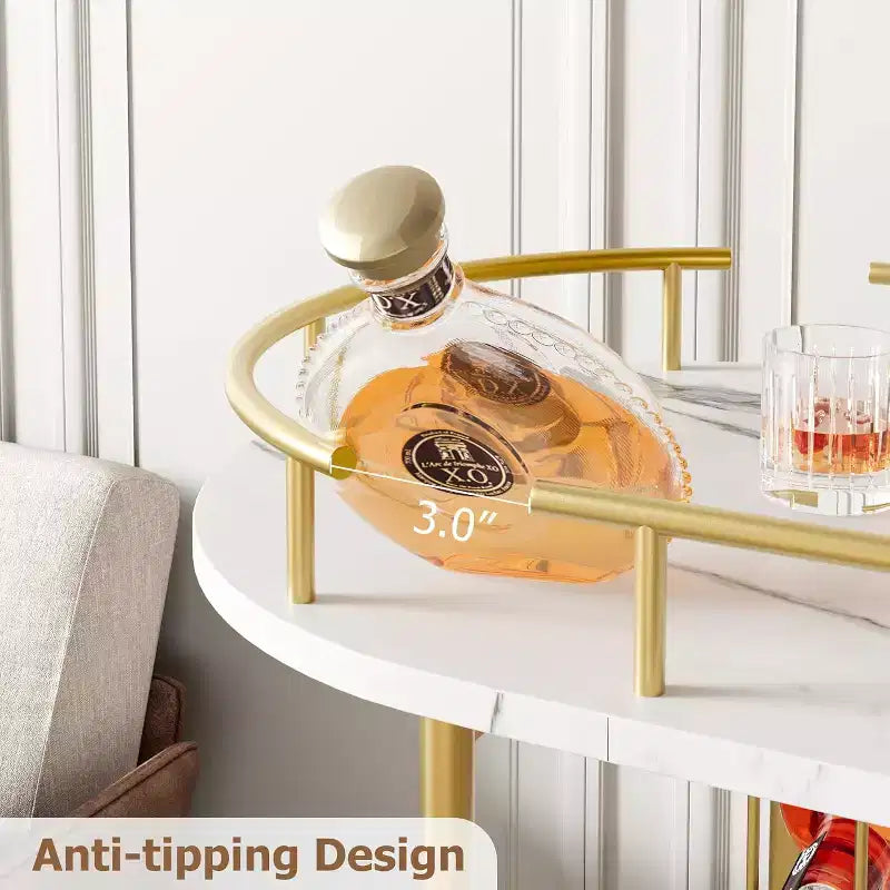 2023 Rotating Serving Cart, Metal & Wood Material, Gold, for Home & Party Use