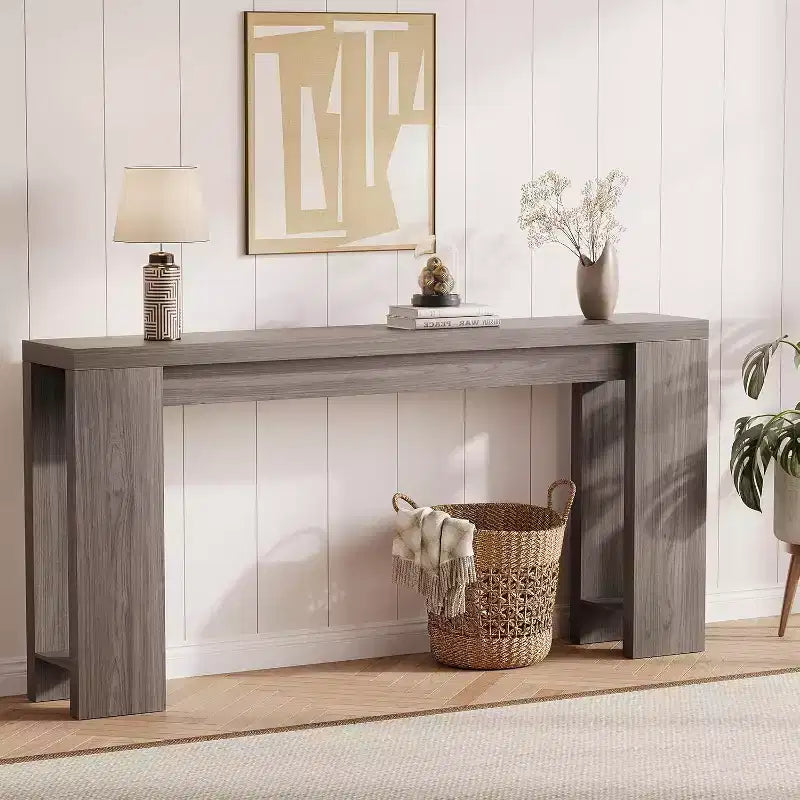 Rustic Farmhouse Entryway Console Table, 70.9 Long Wooden Sofa Table for Hallway, Living Room, Behind Couch  Narrow 11.8 Depth