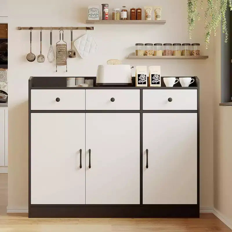 42.5 Inch Sideboard Buffet Cabinet,Modern Kitchen Storage Cabinet with Adjustable Shelves,Wooden Cupboard with 3 Drawers for Living Room,Dining Room