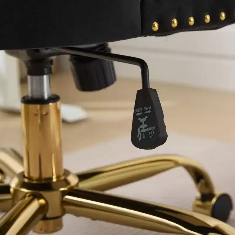 Adjustable Desk Chair Swivel Office Chair, Modern Velvet Upholstered Tufted Button Home Office Chair with Golden Metal Base (Black)