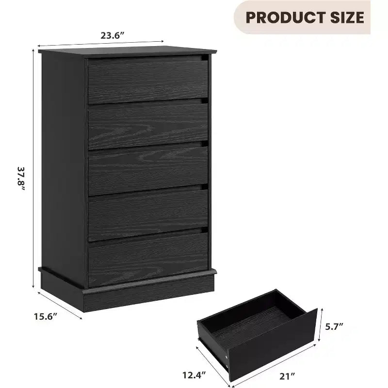 Acekool Drawer Tall Dresser for Bedroom, Vertical Wooden Chest of Drawers with Deep Storage, Closet Organizer