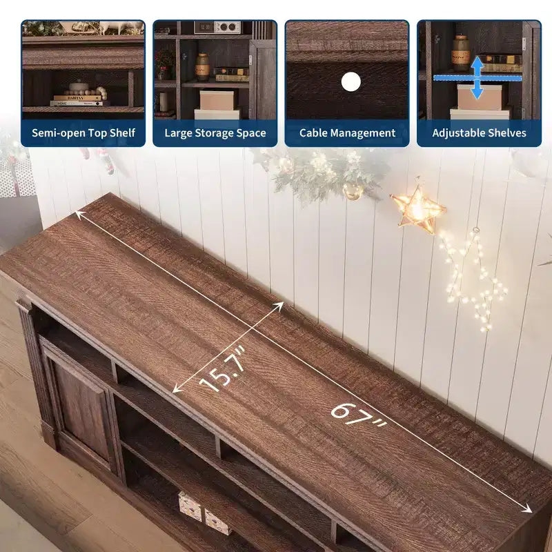 58 TV Stand for up to 75 inch TV, 33 Tall Entertainment Center, Farmhouse TV Stands Media Console for Living Room