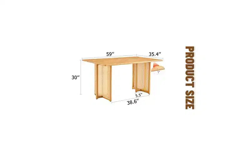 TUYOHW Solid Wood Kitchen Table with Anti-Slip Feet,Dining Table for 4,Wooden Table for Living Room,Imitation Vine Texture Design,Brown