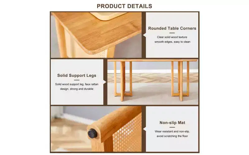 TUYOHW Solid Wood Kitchen Table with Anti-Slip Feet,Dining Table for 4,Wooden Table for Living Room,Imitation Vine Texture Design,Brown