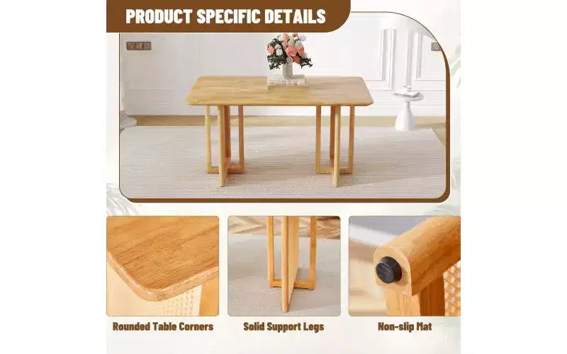 TUYOHW Solid Wood Kitchen Table with Anti-Slip Feet,Dining Table for 4,Wooden Table for Living Room,Imitation Vine Texture Design,Brown