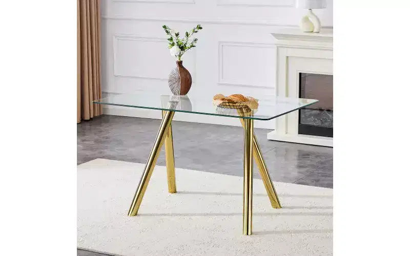 TUYOHW Tempered Glass Dining Table with Metal Legs,51 Rectangle Kitchen Table with Rounded Corners,Minimalist Table for Living,Dining Room