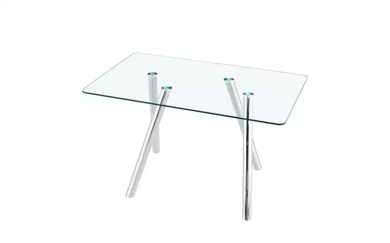 TUYOHW Tempered Glass Dining Table with Metal Legs,51 Rectangle Kitchen Table with Rounded Corners,Minimalist Table for Living,Dining Room