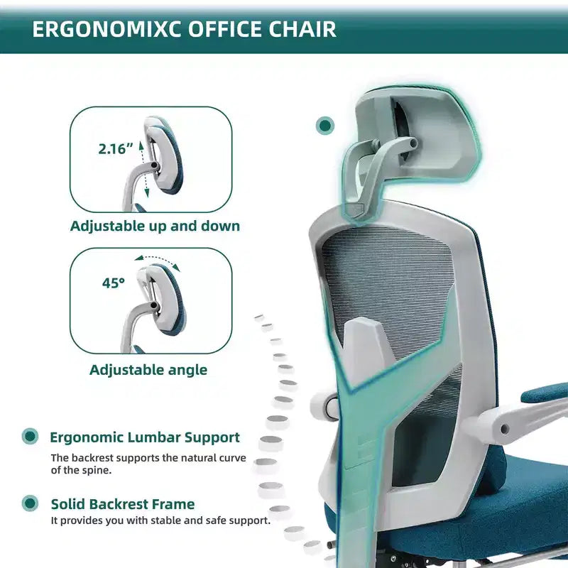 Silla de oficina ergonómica TUYOHW con reposapiés retráctil, silla gaming con cojín de apoyo lumbar y reposabrazos acolchados, silla giratoria para oficina