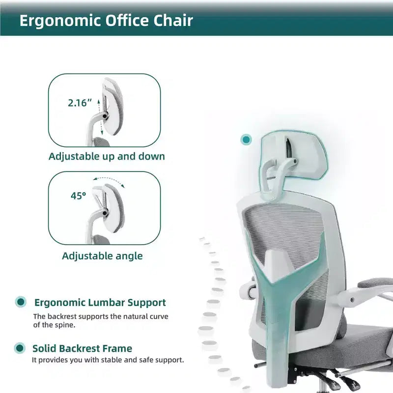 Silla de oficina ergonómica TUYOHW con reposapiés retráctil, silla gaming con cojín de apoyo lumbar y reposabrazos acolchados, silla giratoria para oficina