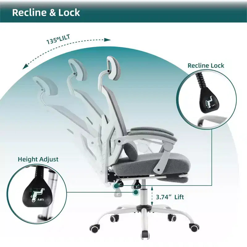 Silla de oficina ergonómica TUYOHW con reposapiés retráctil, silla gaming con cojín de apoyo lumbar y reposabrazos acolchados, silla giratoria para oficina