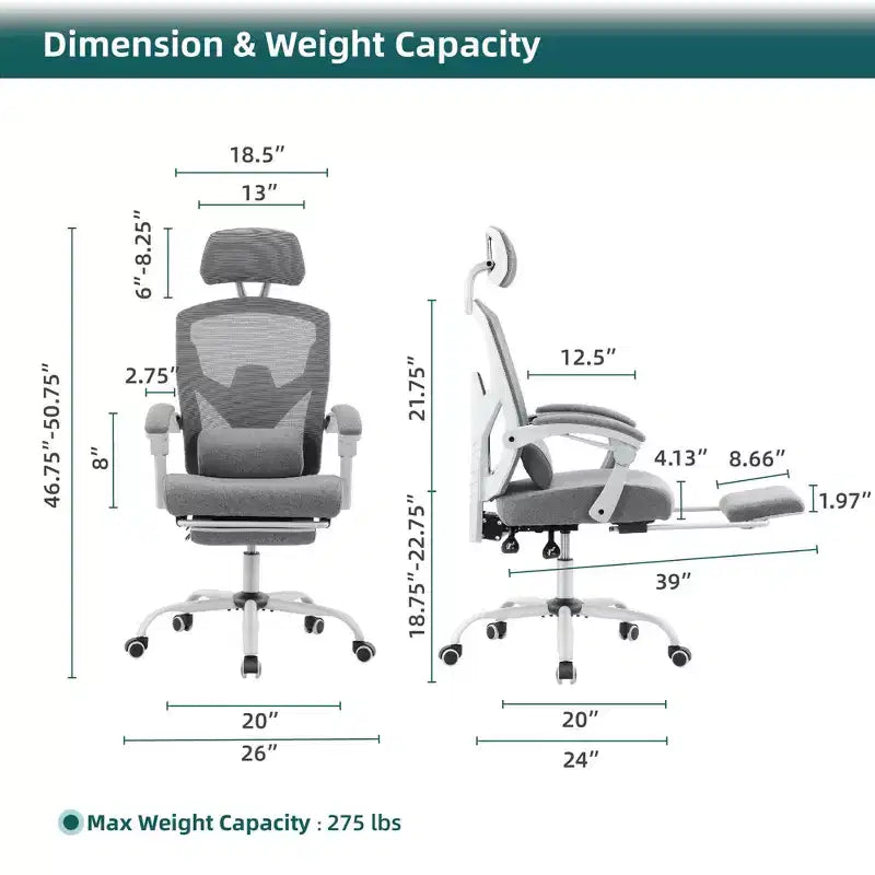 Silla de oficina ergonómica TUYOHW con reposapiés retráctil, silla gaming con cojín de apoyo lumbar y reposabrazos acolchados, silla giratoria para oficina