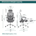 Silla de oficina ergonómica TUYOHW con reposapiés retráctil, silla gaming con cojín de apoyo lumbar y reposabrazos acolchados, silla giratoria para oficina
