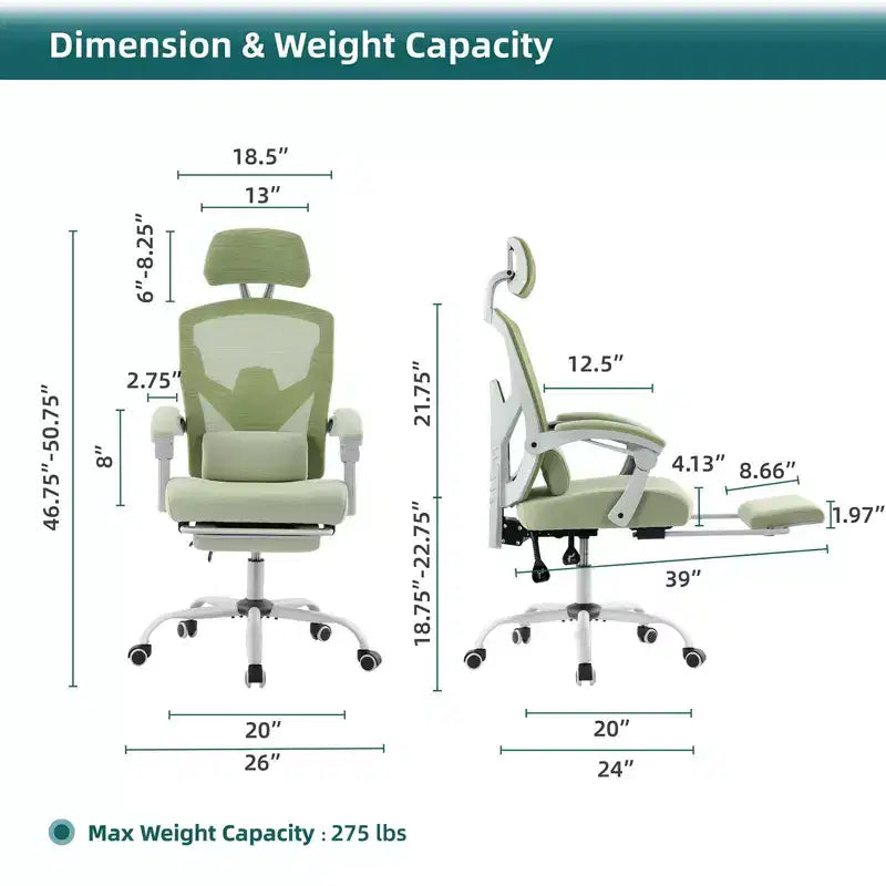 Silla de oficina ergonómica TUYOHW con reposapiés retráctil, silla gaming con cojín de apoyo lumbar y reposabrazos acolchados, silla giratoria para oficina
