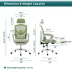 Silla de oficina ergonómica TUYOHW con reposapiés retráctil, silla gaming con cojín de apoyo lumbar y reposabrazos acolchados, silla giratoria para oficina