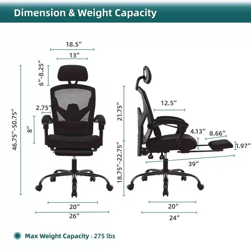 Silla de oficina ergonómica TUYOHW con reposapiés retráctil, silla gaming con cojín de apoyo lumbar y reposabrazos acolchados, silla giratoria para oficina