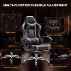 Silla de oficina ergonómica TUYOHW con reposapiés, reclinable de cuero PU con reposacabezas y reposabrazos fijos, silla de ordenador para estudio, oficina