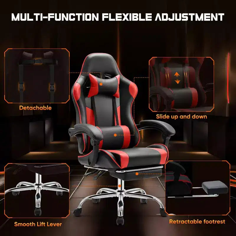 Silla de oficina ergonómica TUYOHW con reposapiés, reclinable de cuero PU con reposacabezas y reposabrazos fijos, silla de ordenador para estudio, oficina