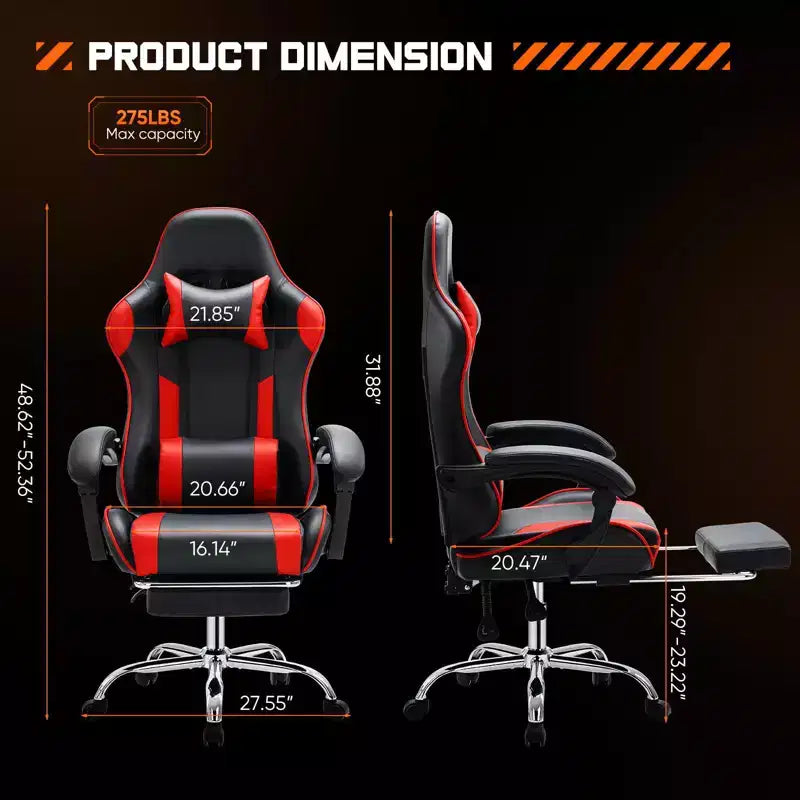 Silla de oficina ergonómica TUYOHW con reposapiés, reclinable de cuero PU con reposacabezas y reposabrazos fijos, silla de ordenador para estudio, oficina