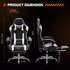 Silla de oficina ergonómica TUYOHW con reposapiés, reclinable de cuero PU con reposacabezas y reposabrazos fijos, silla de ordenador para estudio, oficina