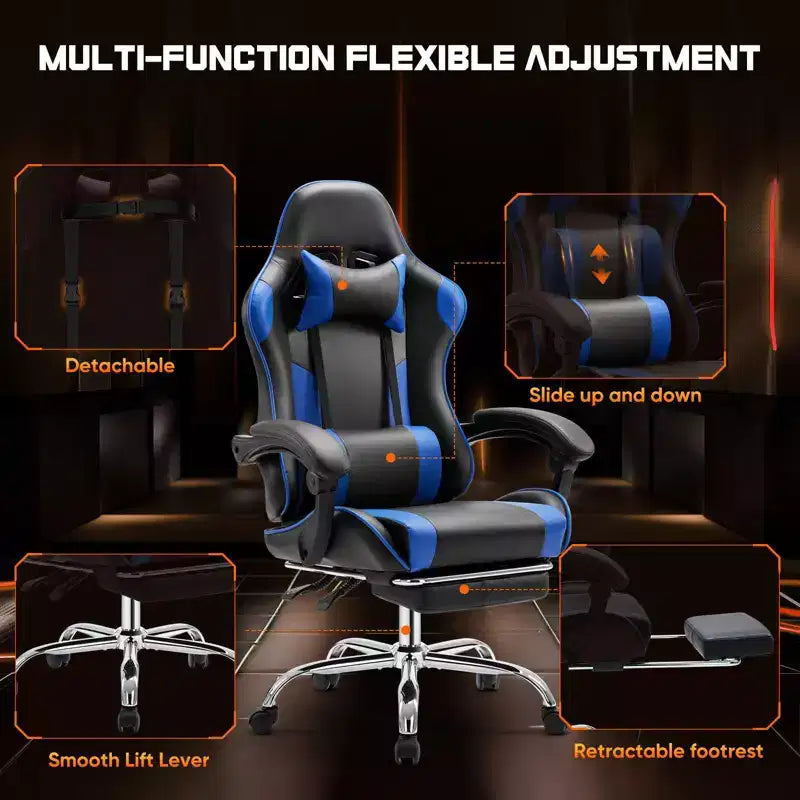 Silla de oficina ergonómica TUYOHW con reposapiés, reclinable de cuero PU con reposacabezas y reposabrazos fijos, silla de ordenador para estudio, oficina
