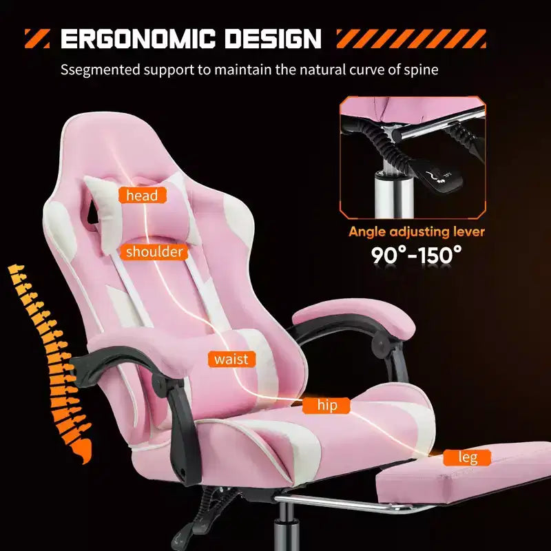 Silla de oficina ergonómica TUYOHW con reposapiés, reclinable de cuero PU con reposacabezas y reposabrazos fijos, silla de ordenador para estudio, oficina