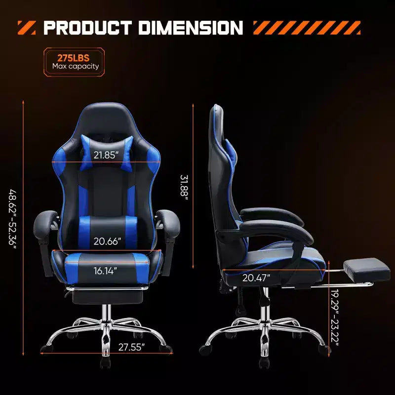 Silla de oficina ergonómica TUYOHW con reposapiés, reclinable de cuero PU con reposacabezas y reposabrazos fijos, silla de ordenador para estudio, oficina