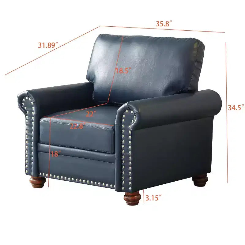 TUYOHW 35.83 Inch Modern Faux Leather Single Sofa with Wood Legs for Living Room,Office,Apartment