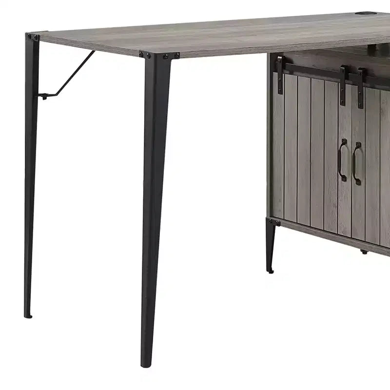 TUYOHW 48 L-Shape Writing Desk,Modern Computer Desk with Sliding Barn Door Storage,Cord Management,Metal Legs,Study Desk for Home Office